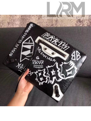 Balen...ga Graffiti Leather Bazar Pouch Black/White