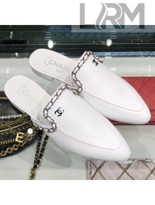 Chanel New York Chain Trim Flat Mules G34926 White 2019