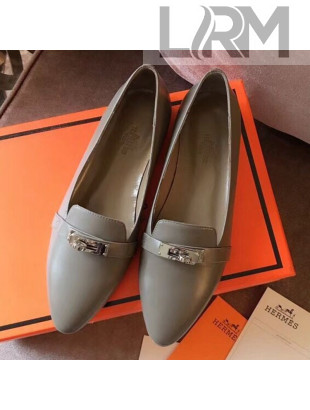 Hermes Kelly Calfskin Flat Loafers Grey 