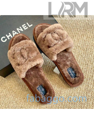 Chanel Wool Flat Sandals Brown 2020