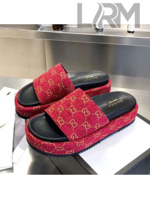 Gucci GG Canvas Platform Slide Sandal 573018 Red 2021