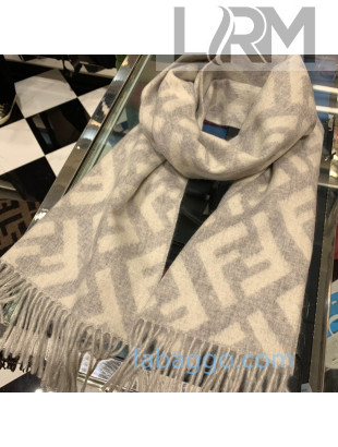 Fendi FF Cashmere Fringe Scarf 43x170cm Grey 2020