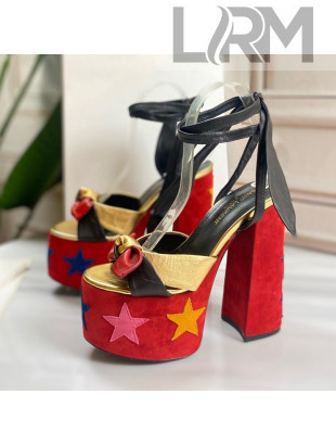 Saint Laurent High Heel Lambskin & Suede Sandals Red/Gold 2021