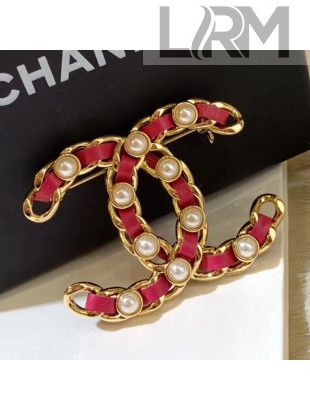 Chanel Leather and Chain CC Brooch AB2674 Red 2019