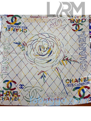 Chanel Silk Twill Camellia Print Square Scarf 90x90 AA6853 White 2020