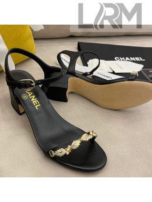 Chanel Goatskin Leaf Charm Sandals G37336 Black 2021