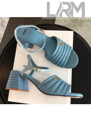 Fendi Leather Promenade Sandals With Wide Topstitched Band Blue 2020