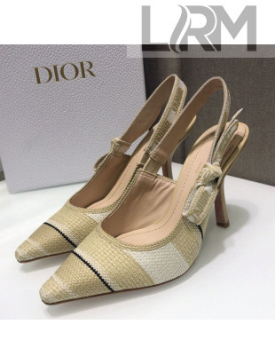 Dior J'Adior Slingback Pumps 9.5cm in Beige Stripes Embroidered Cotton 2021