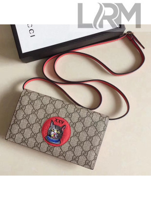 Gucci GG Supreme Cat Mini Chain Bag 499385 Red 2018