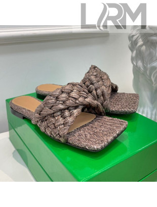 Bottega Veneta Stretch Raffia Flat Slide Sandals Light Brown 2021