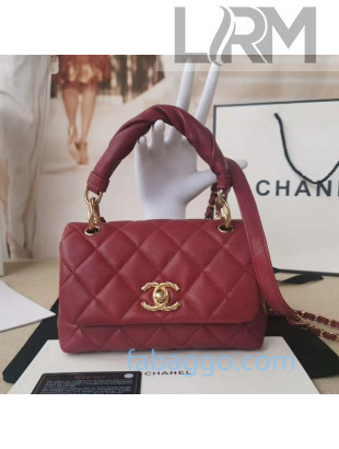 Chanel Quilted Lambskin Small Flap Bag with Twist Top Handle AS2043 Red 2020