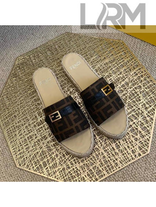 Fendi FF Canvas Promenade Espadrille Slides Sandals Brown 2021