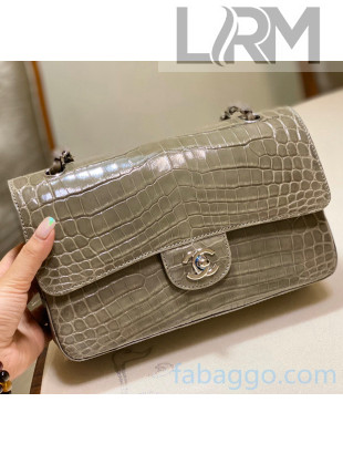 Chanel Crocodile Leather Medium Classic Flap Bag A1112 Grey 2020