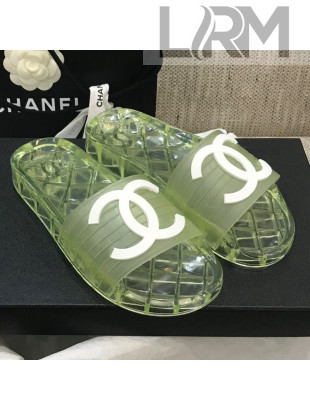 Chanel Flat Transparent Color CC Slide Sandals Light Green 2021