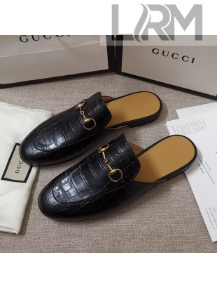 Gucci Stone Embossed Leather Slipper Black 2021