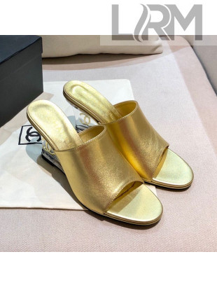 Chanel Calfskin Wedge Slide Sandals Gold 2021