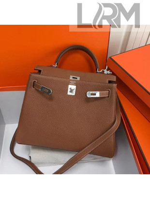 Hermes Kelly 25cm/28cm/32cm Togo Leather Bag Brown(Silver Hardware)