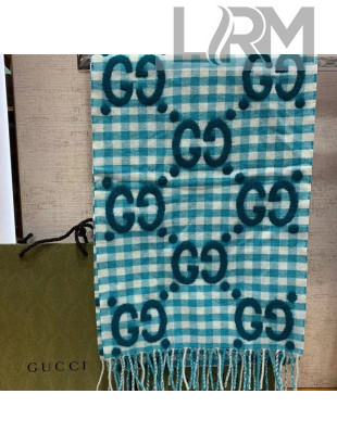 Gucci GG Jacquard Check Wool Scarf 35x240cm Blue 2021