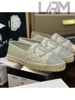 Chanel CC Quilted Lambskin Espadrilles Light Gray 2021 34