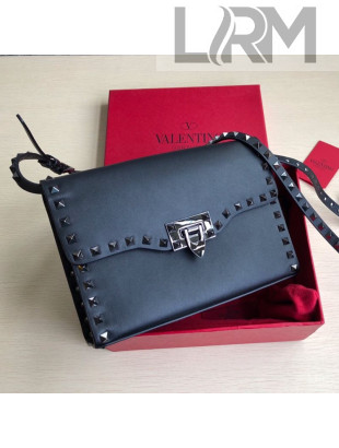 Valentino Small Rockstud Smooth Calfskin Crossbody Bag 0181S All Black 2019