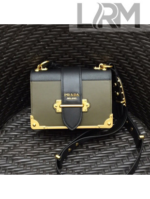 Prada Leather Prada Cahier Bag 1BD045 Army Green/Black Top Quality