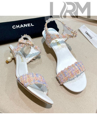 Chanel Tweed Pearl Heel Sandals Violet Purple 2021