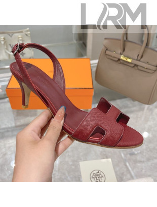 Hermes Leather Heeled Sandals 7cm Burgundy 2021 06