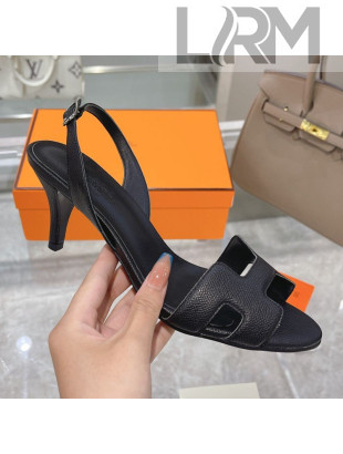 Hermes Leather Heeled Sandals 7cm Black 2021 07