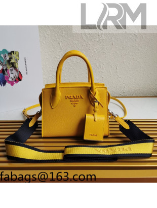 Prada Saffiano Leather Monochrome Top Handle Bag 1BA269 Yellow 2022