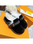 Louis Vuitton Winterbreak Flat Suede Wool Mules Black 2021 