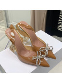 Amina Muaddi TPU Slingback Pumps with Crystal Bow 9.5cm Light Brown 2021 19