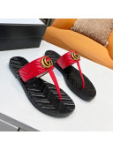 Gucci Chevron Leather Thong Sandal with Double G Red 2022 56