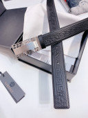 Versace Logo Embossed leather Belt 3.5cm Black/Silver 2022 040294