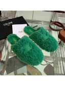 Celine Shearling Flat Mules Green 2021 06