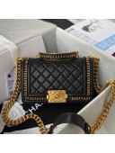 Chanel Lambskin Chain Small Boy Handbag Black 2021 46