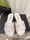 Chanel Tweed Flat Slide Sandals Pink 2022 030513