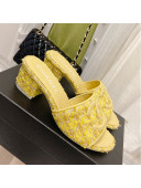 Chanel Tweed Medium Heel Slide Sandals 4.5cm Yellow 2022 030522