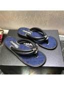 Chanel Leather Thong Flat Sandals Black/Blue 2022 02