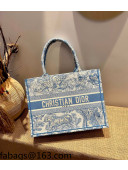 Dior Small Book Tote Bag in Blue Toile de Jouy Embroidery 2021 120147