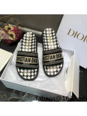 Dior Dway Slide Sandals in Black Cotton Embroidery with Micro Houndstooth 2021 23