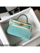 Hermes Kelly Mini Bag 19cm in Crocodile Embossed Calf Leather Macaron Blue/Gold 2021 