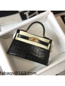 Hermes Kelly Mini Bag 19cm in Crocodile Embossed Calf Leather Black/Gold 2021 