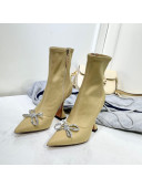 Amina Muaddi Lycra Short Boots with Crystal Bow Beige 2021 13