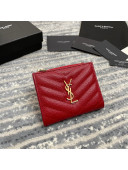 Saint Laurent Fold Wallet in Grained Leather 517045 Red/Gold 2022 