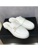 Chanel Lambskin Pearl Charm Mules White 2020