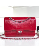 Chanel Calfskin Alligator Classic Medium Double Flap Bag Red 2018