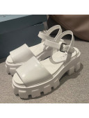 Prada Monolith Shiny Leather Platform Sandals White 2021