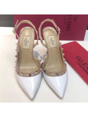 Valentino Rockstud Patent Leather Slingback High-Heel Pump White 2019