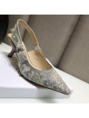 Dior J'Adior Slingback Pumps 6.5cm in Grey Toile de Jouy Reverse Embroidered Cotton 2021