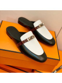 Hermes Oz Mule in Smooth Calfskin and Crocodile with Iconic Kelly Buckle Black/White 09 2022(Handmade)